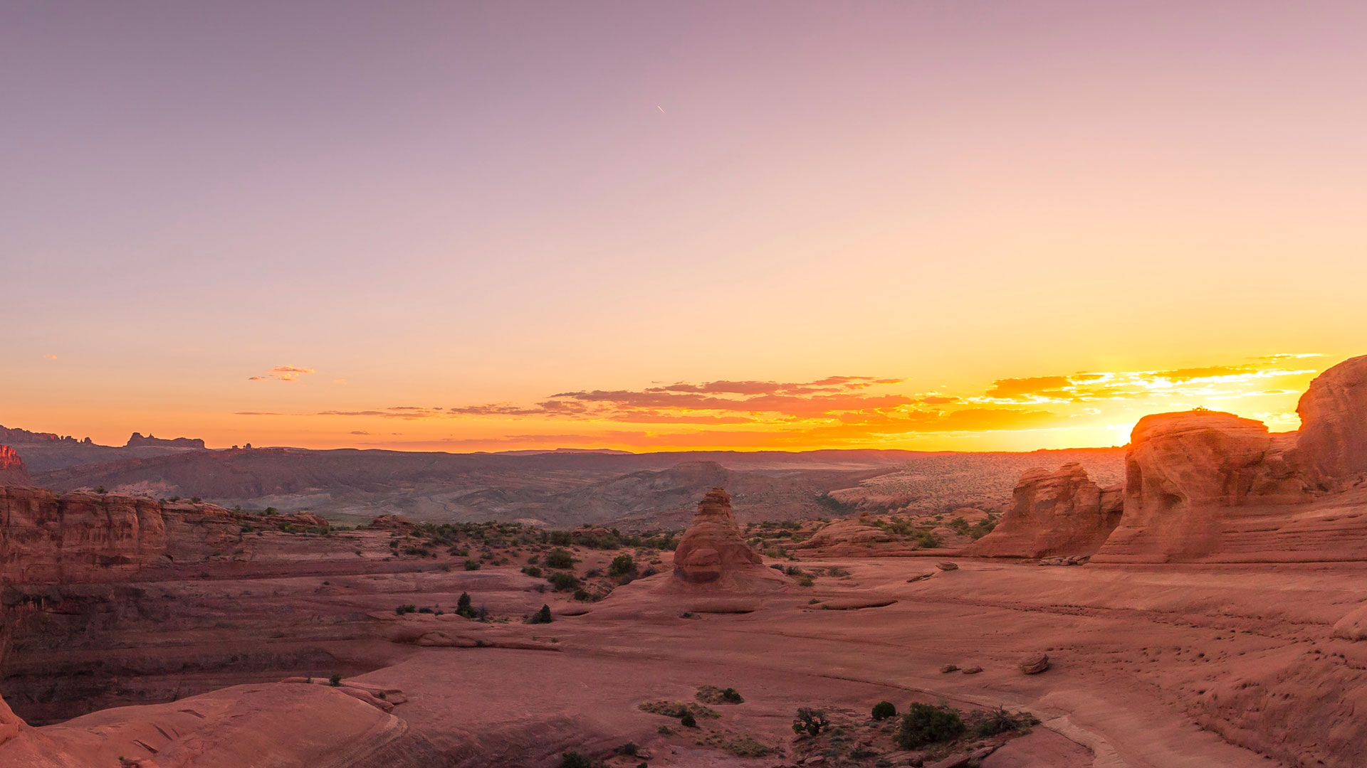 View of sun setting over Canyonlands National Park